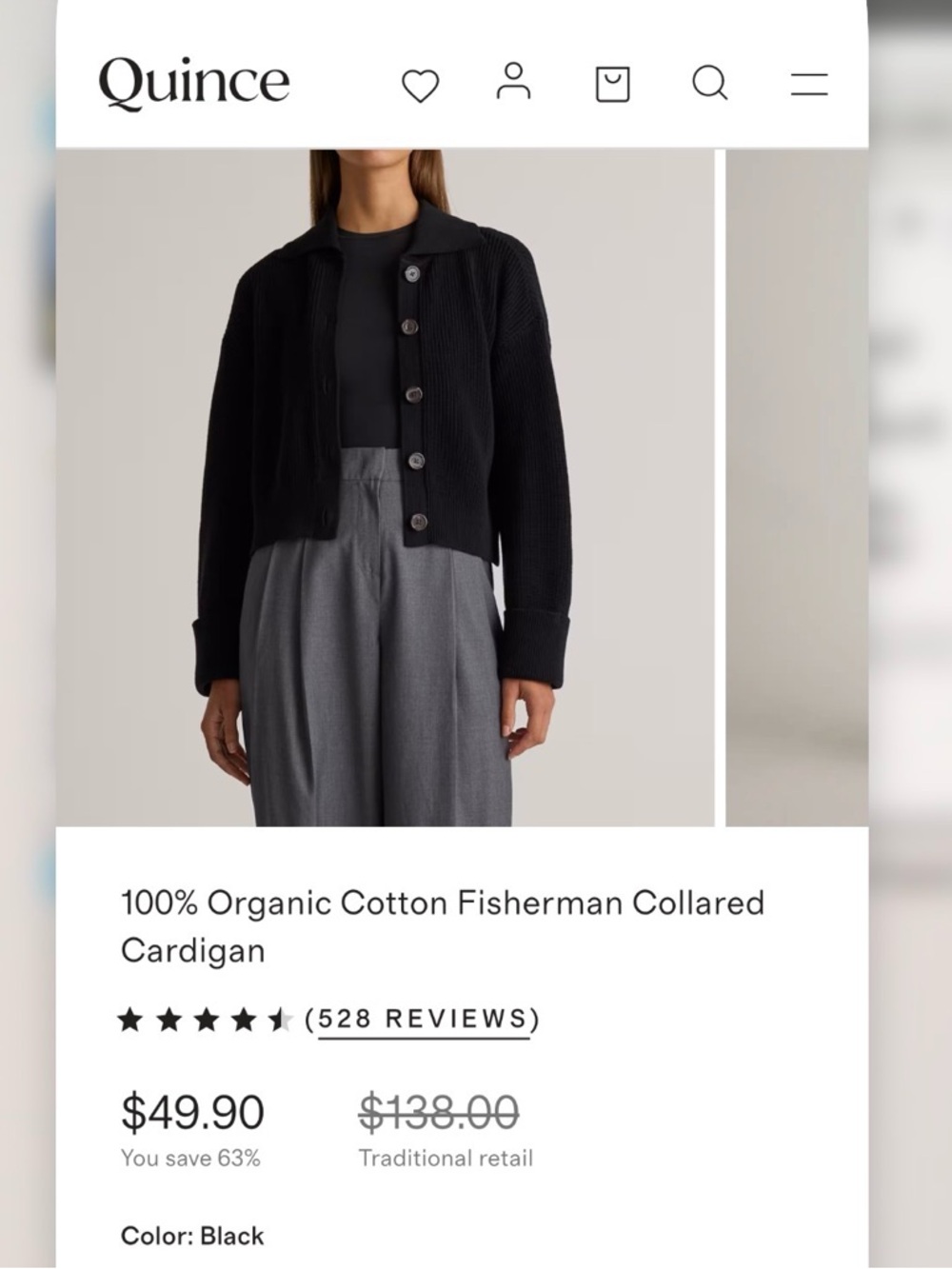 Quince Black Button-Front Ribbed Collared Sweater - Picture 8 of 11